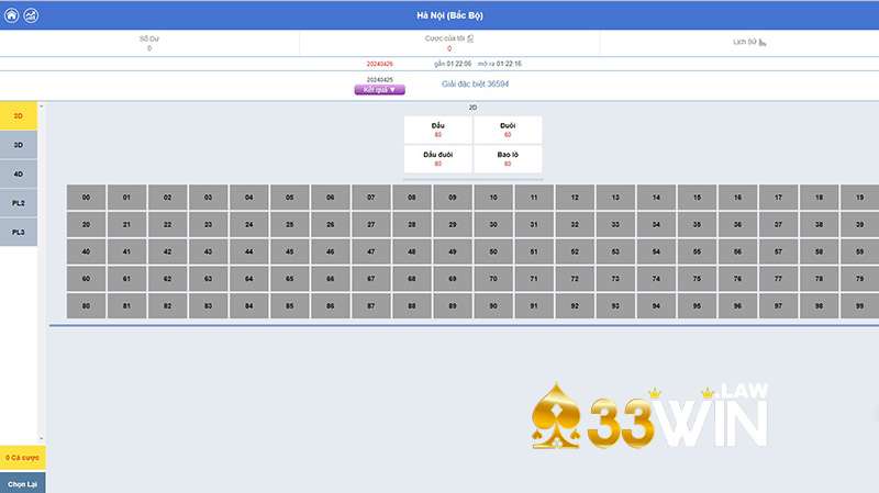 Giao diện bảng số tại sảnh TP để người chơi lựa chọn