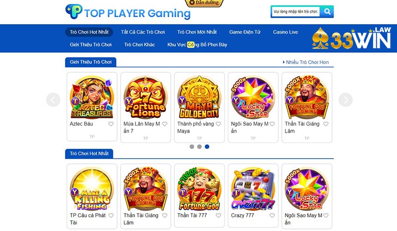 Giao diện sảnh chơi TP bắn cá tại nhà cái uy tín 33win